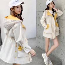 2022 Spring Autumn Women New Windbreaker Jacket Casual Mid-Length Outwear Lady Hooded Color Matching Female Coat  L361 2024 - buy cheap