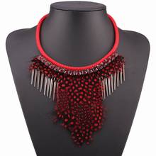 Gargantilla con colgante de cristal para mujer, cadena de cuerda con pluma roja y negra, joyería de nuevo diseño, collar de moda 2021 2024 - compra barato