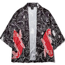 Summer Japanese Three-quarter Sleeve Kimono Fish Mens and Womens Cloak Jacket Blouse Loose Casual Fashion Yukata Coat Samurai 2024 - buy cheap