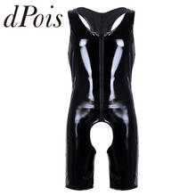 Mens Wetlook Patent Leather One-piece Sleeveless Front Zipper Crotchless Singlet Boxer Briefs Leotard Open Legs Bodysuit 2024 - buy cheap