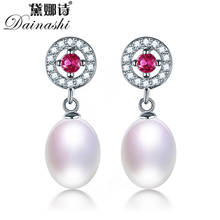 Dainashi Vintage 925 Sterling Silver Red Zircon Hoop Crystal Drop Earrings 100% Genuine Natural Freshwater Pearl Dangle Earrings 2024 - buy cheap