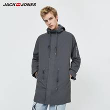 JackJones Men's Cotton Letter Embroidery Pure Color Casual Hooded Mid-length Trench Coat|220121545 2024 - buy cheap