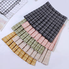 Half skirt cross-border 2021 spring summer new patchwork plaid pleated college anti-glare A-line skirt pants women's sexy skirt 2024 - buy cheap