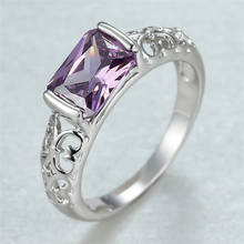 Женское винтажное обручальное кольцо с фиолетовым кристаллом, обручальное кольцо серебряного цвета с милым квадратным цирконием, тонкие обручальные кольца для женщин 2024 - купить недорого