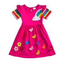 Girls' short-sleeved dresses cotton summer new products butterfly embroidery rainbow stripes sleeves flower summer dresses 2024 - buy cheap