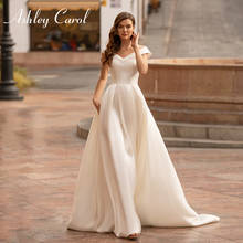 Ashley Carol A-Line Wedding Dress 2022 Elegant Satin Off the Shoulder V-neckline Backless Button Bride Dresses Vestido De Noiva 2024 - buy cheap