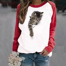 40# 3d Cat Print Women's T-shirts Casual Sexy Pullover Sweatshirt Long Sleeve Sweater T-shirt Patchwork Cartoon Spring T-shirt 2024 - buy cheap