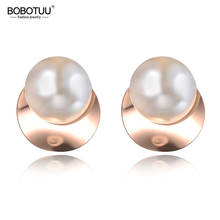 BOBOTUU Bohemia Stainless Steel Vintage Women Earrings Jewelry Hyperbole Rose Gold White Pearl Anniversary Earrings BE19109 2024 - buy cheap