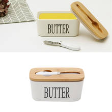 Manteiga de cerâmica caixa de manteiga placa de vedação de madeira capa com faca armazenamento bandeja queijo recipiente comida nordic cozinha manteiga prato 2024 - compre barato