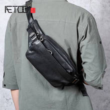 Aetoo bolsa de peito de couro masculina, bolsa de ombro couro para homens, primeira camada elegante, bolsa de couro 2024 - compre barato
