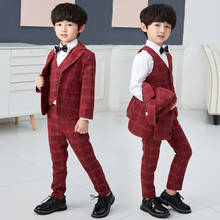 Formal Children Dress plaid Suit Set Flower Boy Plaid Blazer Vest Pants 3pcs Clothes Set Kids Wedding Party Performance Costume 2024 - buy cheap