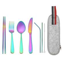 9pcs Tableware Set Stainless Steel Knife Spoon Fork Chopsticks Straw Outdoor Camping Travel Reusable Cutlery Set Portable Case 2024 - buy cheap