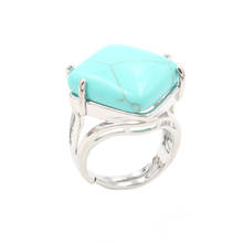 Green Turquoises Stone Rhombus Shape Silver Plated Resizable Finger Ring Lapis Lazuli Jewelry 2024 - buy cheap