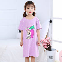 Ночные рубашки для девочек с кроликом, хлопковая ночная рубашка, летняя детская одежда, одежда для сна, ночная рубашка для больших девочек, домашняя одежда, детская пижама, одежда 2024 - купить недорого