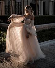 Vestido novia Illusion Tulle Beach Wedding Dress Long Sleeve Off Shoulder Bridal Wedding Dresses White Lace Bride Wedding Gowns 2024 - buy cheap