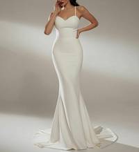 Long Spaghetti Mermaid V-Neck Wedding Dresses Sexy Sweep Train Satin Abendkleider Ivory Maxi Bridal Gowns for Women 2024 - buy cheap
