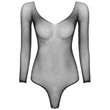Women Underwear Rhinestone Sexy See-through Mesh Bodysuit Shiny Long Sleeve Fishnet Leotard Jumpsuit Lingerie Party Costume 2024 - buy cheap