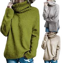 Suéter feminino gola alta, pulôver feminino manga comprida folgado plus size 2024 - compre barato