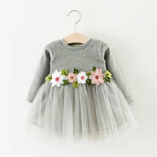 Платья для маленьких девочек от 0 до 24 месяцев вязаная одежда с цветочным рисунком для маленьких девочек осеннее платье для новорожденных, платье принцессы на день рождения 2024 - купить недорого