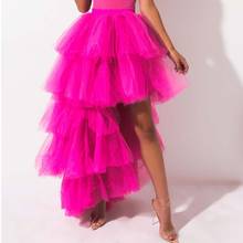 Hot PInk Tulle Skirts Tiered High Low Women Skirt  Jupe юбка с высокой талие mujer faldas Black Girls юбка женская femme Skirts 2024 - buy cheap