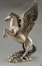Estatua voladora de caballo grande decorada a mano antigua coleccionable, tallada en plata del Tíbet 2024 - compra barato