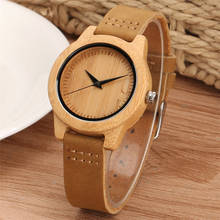 Reloj de madera de bambú Natural Simple para mujer, pulsera de cuarzo para mujer, correa de reloj de cuero genuino marrón, reloj de madera informal para mujer 2024 - compra barato