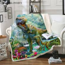 Manta de lana con estampado 3D de dinosaurio Jurásico para cama, colcha gruesa, colcha de moda, Sherpa, manta para adultos y niños 01 2024 - compra barato