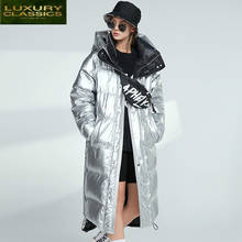 Женский пуховик с капюшоном, толстая зимняя куртка, Мужская одежда, 2021, корейские теплые длинные куртки на утином пуху, модная верхняя одежда, 9047 2024 - купить недорого
