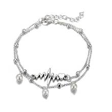 Women Multilayer Retro Faux Pearl ECG Heart Dangle Alloy Bohemia Foot Beach Anklet Foot Chain Bracelet Jewelry 2024 - buy cheap