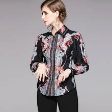 Women Runway Fashion Autumn Blouses and Shirts Long Sleeve 2019 New Lady Turn Down Collar Print Vintage Blouse Casual Female Top 2024 - buy cheap