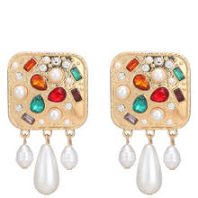 New Bohemian Vintage Metal Colorful Crystals Dangle Drop Earrings Hanging Pearls Fine Rhinestone Jewelry Accessories For Women 2024 - buy cheap