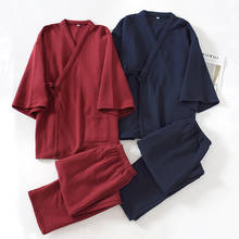 Bata Kimono de estilo japonés para dormir, ropa de dormir informal lisa, suave, de algodón, para el hogar, otoño e invierno, 2 uds. 2024 - compra barato