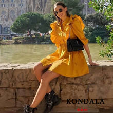 KONDALA Women Dress Za 2021 Fashion Ruffles Casual A-Line Mini Dress Puff Sleeve Button Shirt Dresses Female Elegant Vestidos 2024 - buy cheap