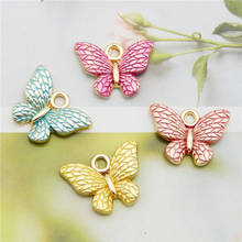 Julie wang 4 pçs ouro tom esmalte borboleta charme rosa verde liga pingente brincos jóias fazendo artesanato diy acessório 18*13mm 2024 - compre barato
