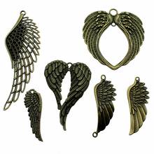 Amuleto com asas grandes, amuleto antigo de bronze cor grande para fazer jóias, pingente vintage com asas, atacado 2024 - compre barato