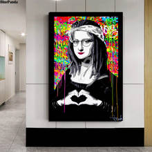 Mona lisa amor coração estilo nórdico arte da parede pintura em tela cartaz abstracto impressão decorativa imagem para sala de estar decoração casa 2024 - compre barato