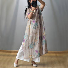 Women Loose Ramie Printed Dresses Qipao Dress Female  Stand Collar Vintage Ramie Dresses Female 2022 Summer Cheongsam Dress 2024 - buy cheap