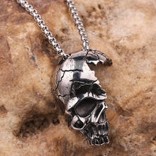 Exaggeration Punk Half Skull Necklace Metal Skull Pendant Gothic Jewelry Chain Skeleton men's necklace 2024 - buy cheap