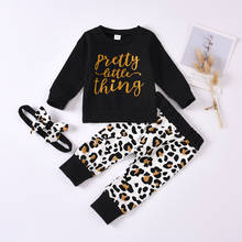 Kids Girls Clothes Outfits 3 Piece Letter Long Sleeve Tops+leopard Print Trousers+bow Headband Fashion Baby Girl Clothes 0-18M 2024 - buy cheap