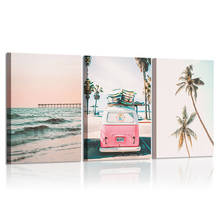 Pink Travel Car Wall Art Set Large Beach California Wall Poster Surfboard Paste Canvas Painting Decoration Picture Home Decor 2024 - buy cheap