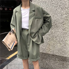 Streetwear 2020 Vintage Fashion 2 Piece Outfits Women Solid Casual Blazers High Waist Suit Short Pants Lady Sets 27D 2024 - buy cheap