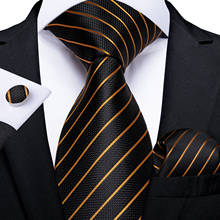 DiBanGu-Corbata de boda de seda para hombre, Diseño a rayas de color negro y dorado, a la moda, para fiesta, negocios, juego de gemelos y pañuelo, envío directo 2024 - compra barato