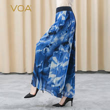 VOA-pantalones de pierna ancha plisados para mujer, pantalón de seda negro y azul, doble capa, asimétrico, cintura Natural, bolsillo lateral, KE306 2024 - compra barato