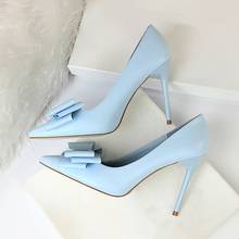 Heel Shoes Women Sweet Bow High Heeled Shoes Woman Thin Heels Size 42 43 Matte Point Pink Blue Pumps Elegant Female Shoes 2024 - buy cheap