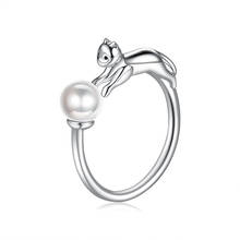 SILVERHOO-anillos de plata 925 auténtica para mujer, anillo abierto con bola de gato travieso, con perlas de concha, joyería fina de plata de tamaño libre 2024 - compra barato