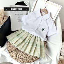 fashion summer clothes suit for baby girls Embroidered wild shirt+Plaid striped skirt 2pcs children's College style clothing set 2024 - buy cheap