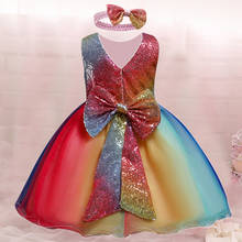 Girls Dresses For Kids Rainbow Sequin Princess Dress Baby Birthday Party Baptism Gown Toddler Children Summer Sleeveless Clothes 2024 - buy cheap