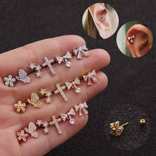 Cz Cross Bow-Knot Star Flower Cartilage Earring Studs Tragus Bar Crystal Conch Piercing Helix 2024 - buy cheap