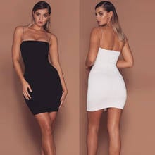 Vestido sexy branco feminino de alcinha fina, revestidos com bainha, vestido de clube, mulheres, verão, curto, mini vestido de festa sem mangas, 2021 2024 - compre barato