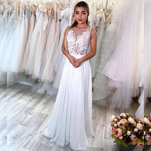 Wedding Dress 2020 Simple A-Line Chiffon Lace Appliques Floor Length White Bridal Gowns Scoop Charming Elegant Sleeveless Cheap 2024 - buy cheap